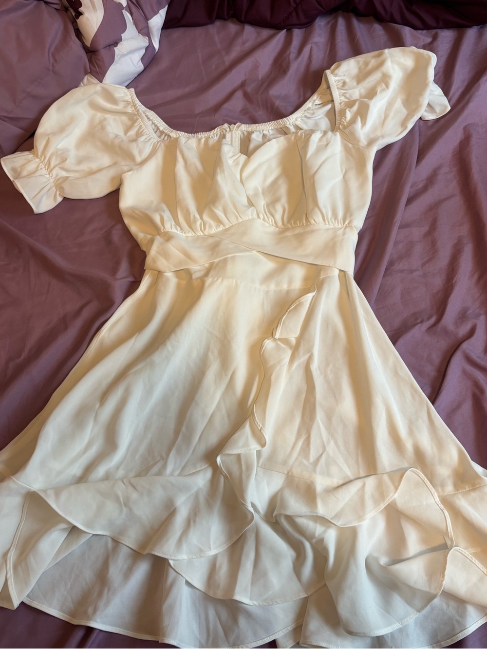 Amazon Cream Puff-Sleeve Ruffle Mini Dress